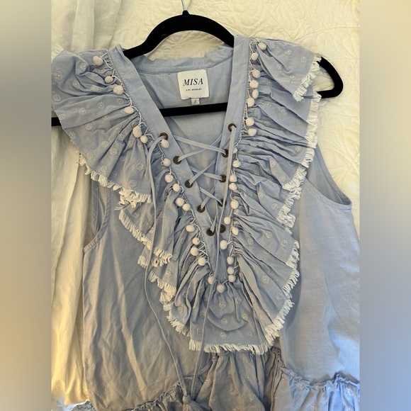 Misa Los Angeles Blue Embroidered Ruffle Top - Picture 4 of 5